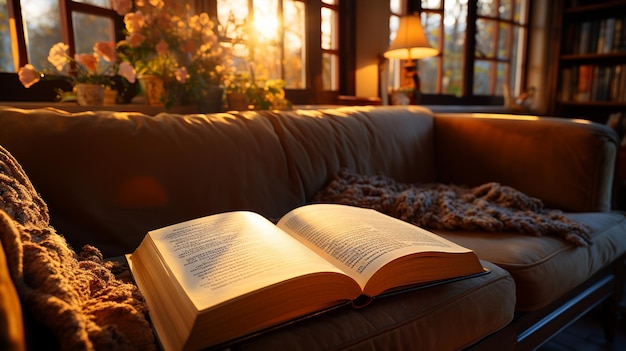 book on the window at sunset