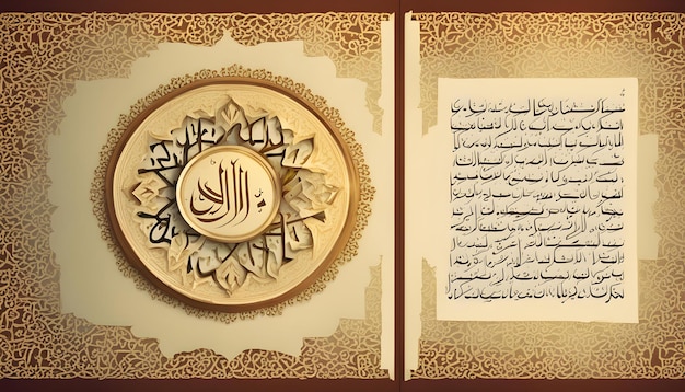 Foto un libro con calligrafia araba su di esso con scritture arabe sul lato destro