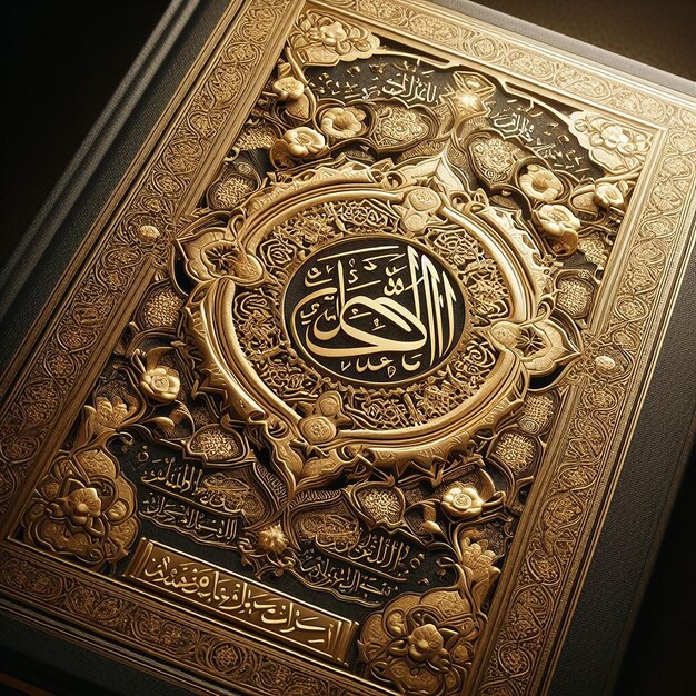 a book with arabic calligraphy on it with a black background