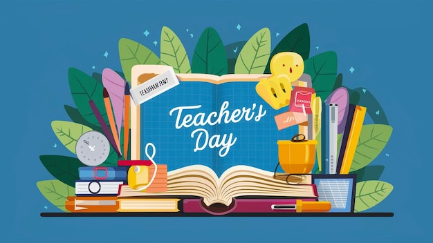 a book with a blue background with a picture of a teachers day written on it