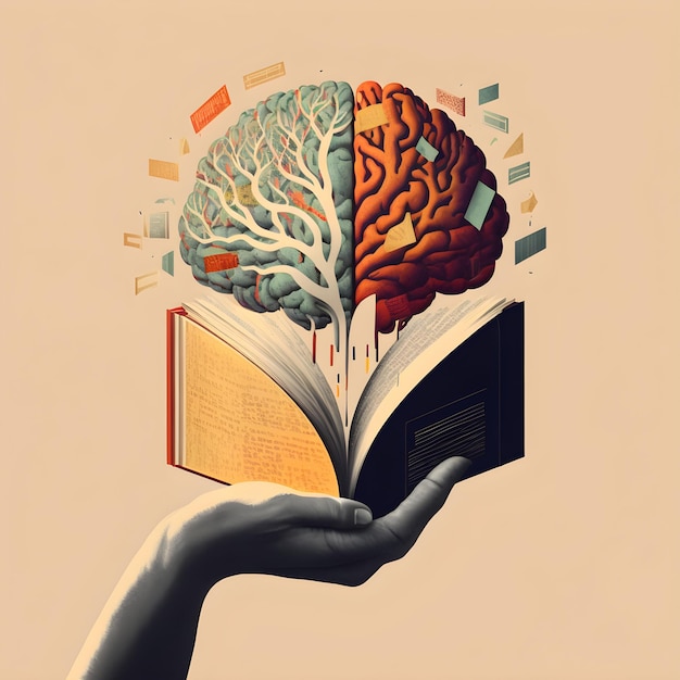 A book with a brain on it that has a drawing of a brain on it