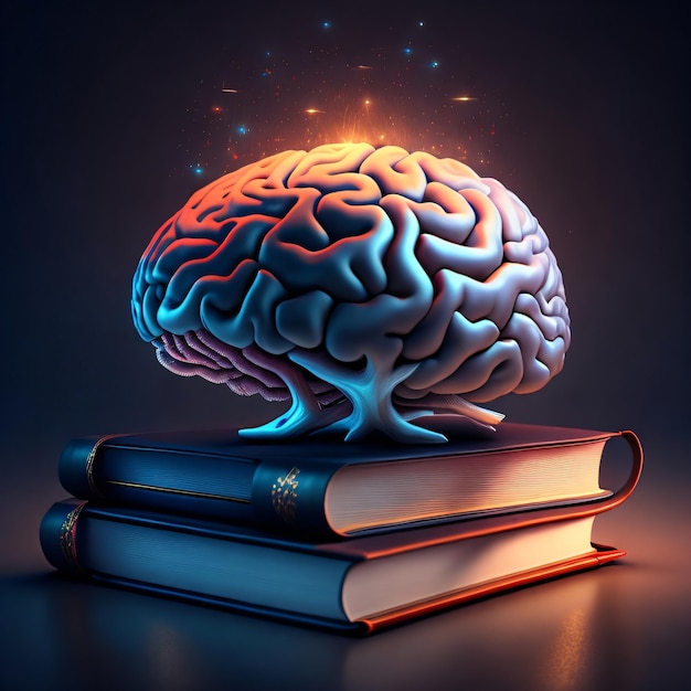 A book with a brain on top of it