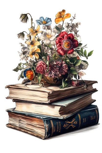 A book with a bunch of flowers on it