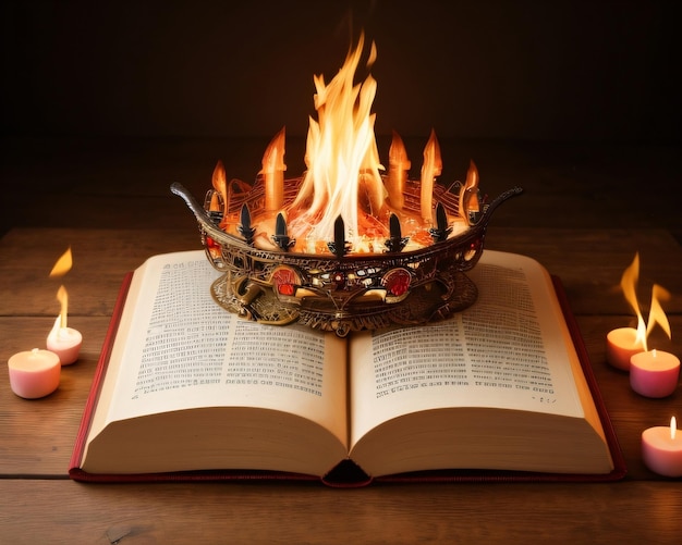 Книга со свечами и короной на ней