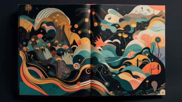 A book with a colorful illustration of a sea scene.