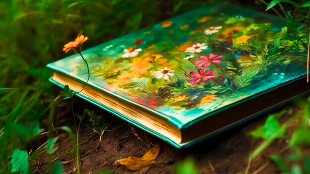 Photo a book with a cover painted with paints generative ai