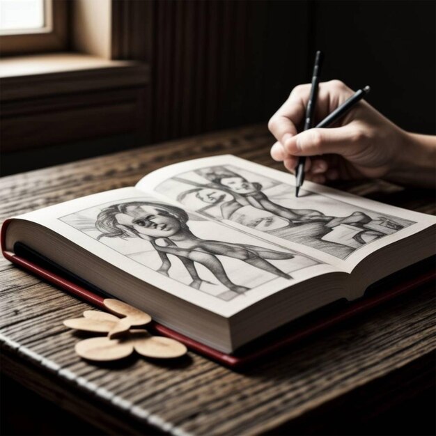 a book with a drawing