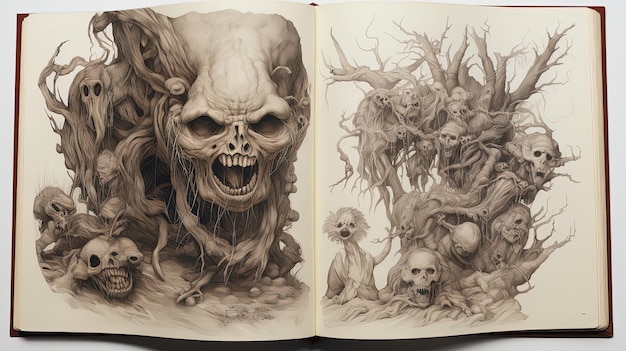 Book with drawings of terror and horror in pencil Generative AI