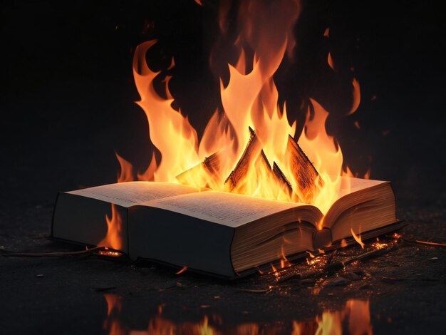 A book with a fire burning on it ai generated