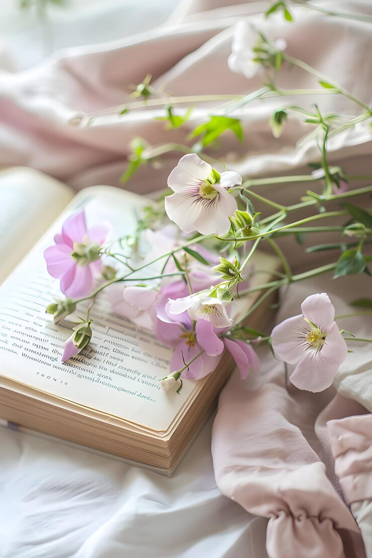 Книга с цветом на ней открыта на странице, на которой написано: "Цветок - это цветок".