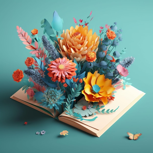 A book with flowers on it that is made by the artist.