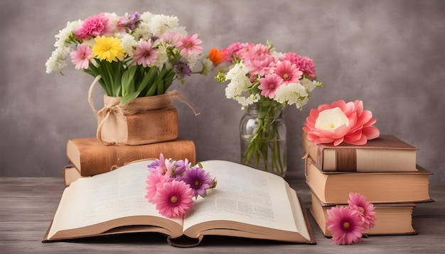 a book with flowers on the top of it and a book with a book on the top