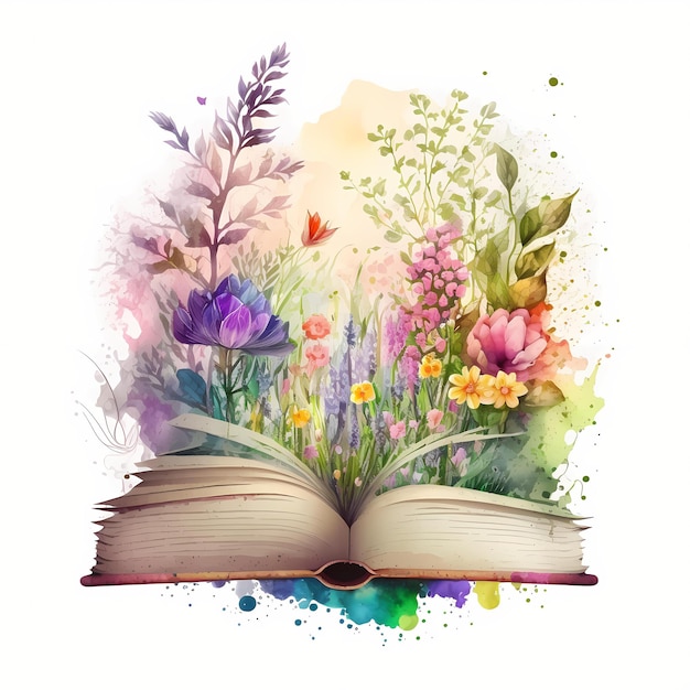 Photo book with flowers watercolor clipart