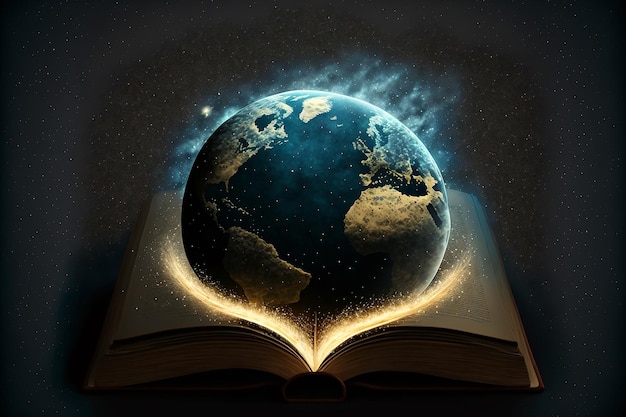 A book with a globe on it that says'earth'on it