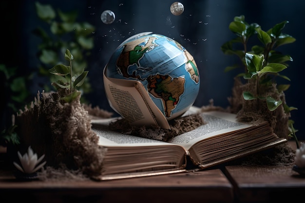 A book with a globe on it