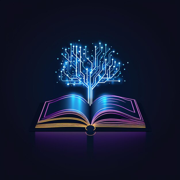 Photo a book with glowing lights and a tree