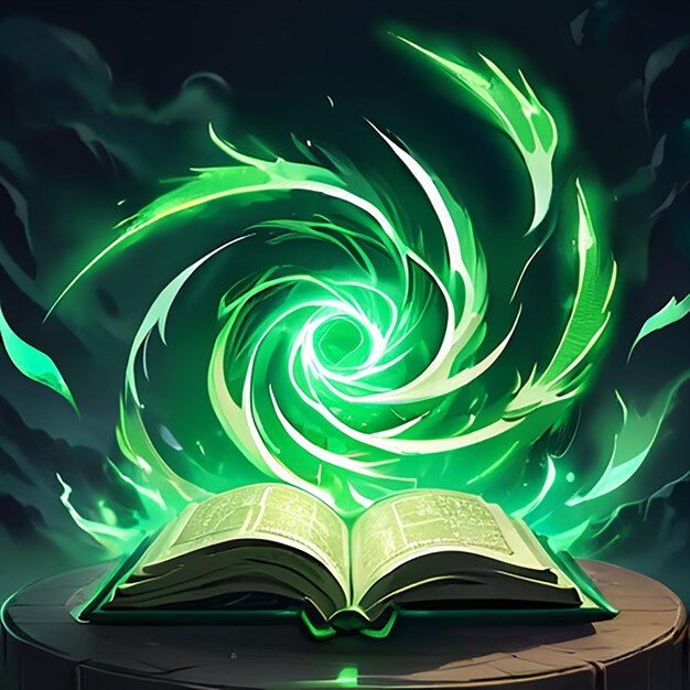 a book with a green spiral on the top and a green swirl on the top