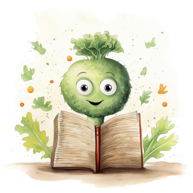 A book with a green vegetable on top of it