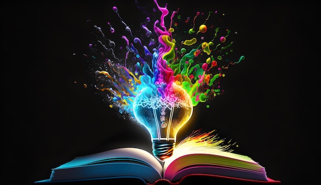 A book with a lightbulb and a rainbow colored lightbulb on it