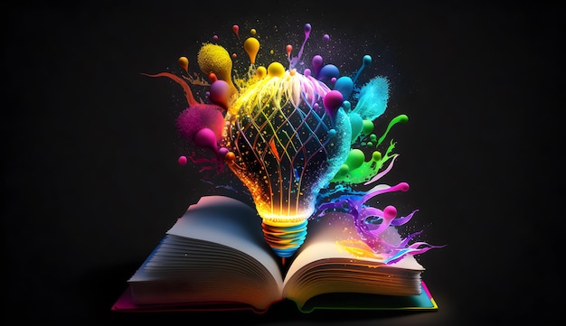 A book with a lightbulb and a rainbow on it