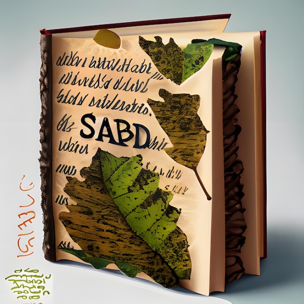 Foto un libro con pagine fatte di foglie e una copertina