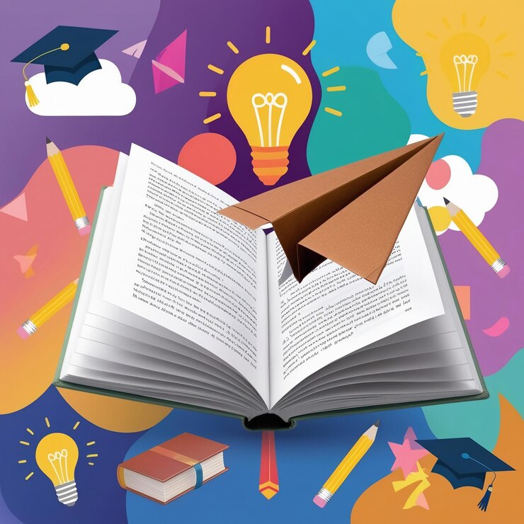 a book with a paper airplane on it and a paper airplane in the middle of it
