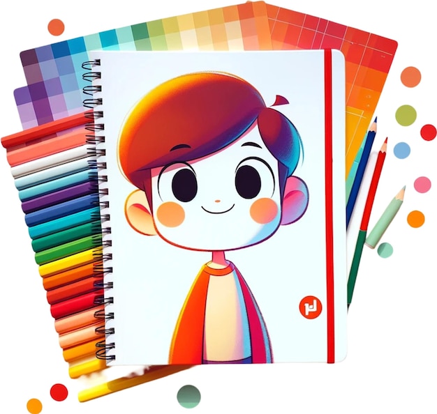 a book with a picture of a girl with a rainbow colored pencil on it