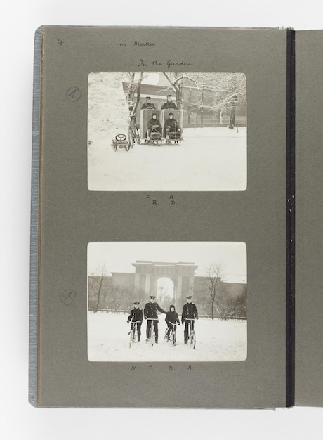 Photo a book with a picture of three people walking in front of a building