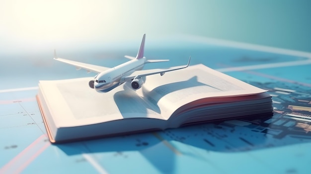 A book with a plane on it and a book on the top.