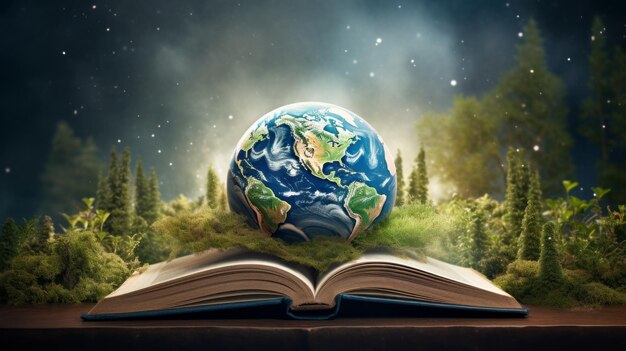 Photo a book with a planet on it and the word earth on it