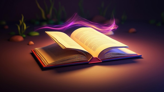 a book with purple and yellow flames on the pages.