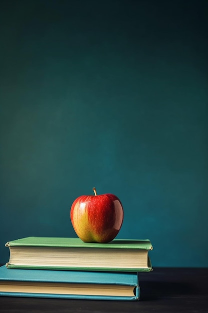A book with a red apple on it