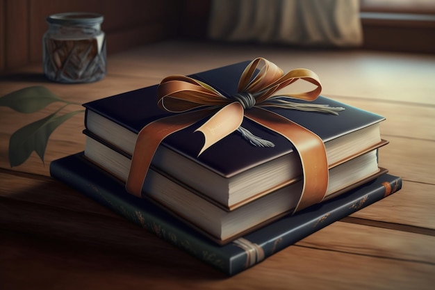 A book with a ribbon tied to it