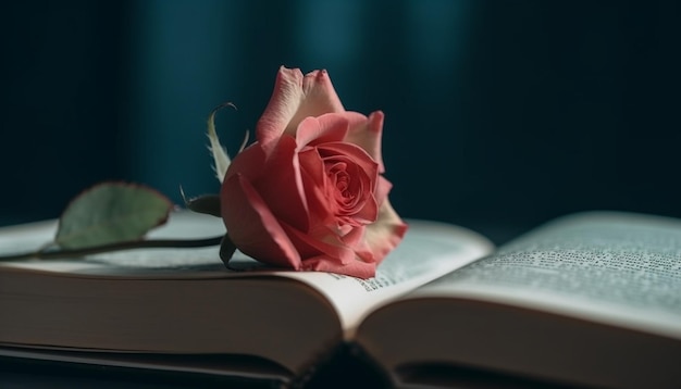 A book with a rose on it