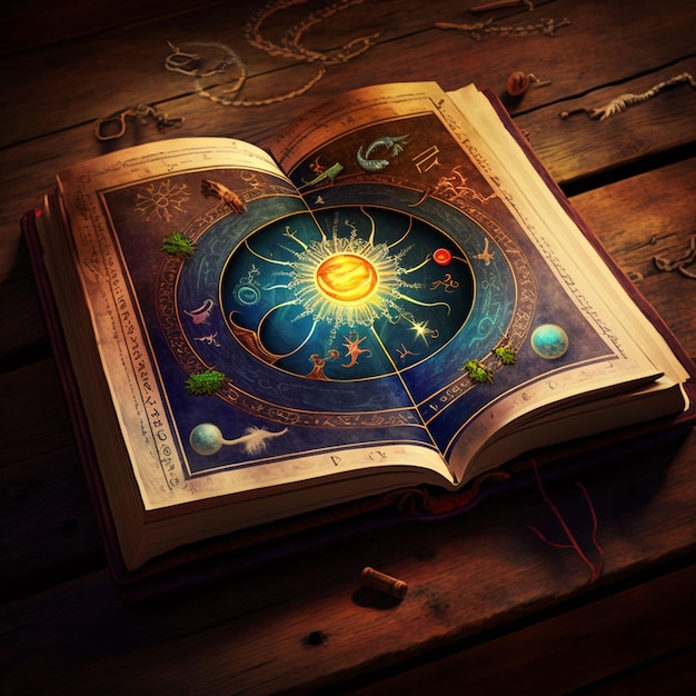 A book with a sun and moon inside it