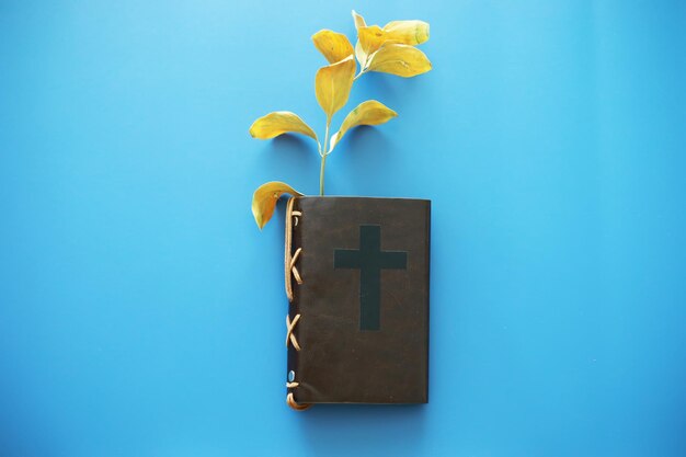 Book with the symbol of the cross Bible study Religious book Prayer