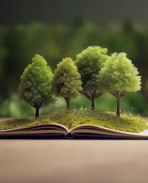 Книга с деревьями, на которой написано "деревья".