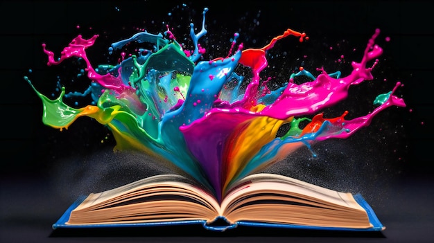 A book with a vibrant swirling brain splash representing creativity