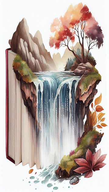 A book with a waterfall on it that says " the word waterfall ".