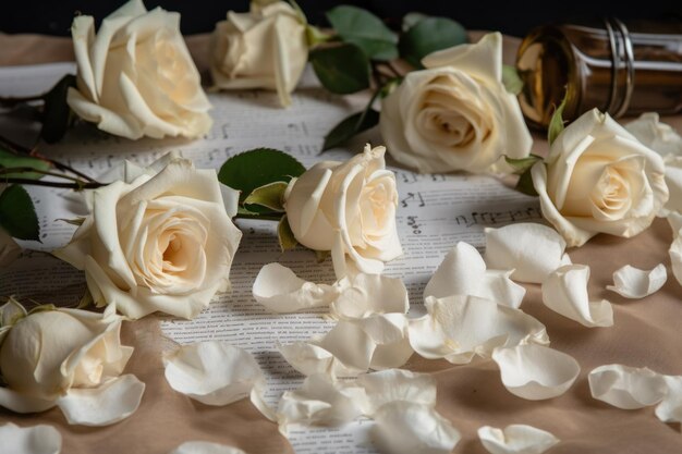 A book with white roses on it