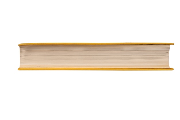 A book with a yellow cloth cover on a white isolated background.