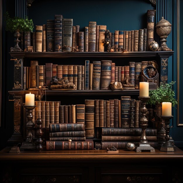 Photo a bookcase with a green plant on it and a bookcase with a green plant on it