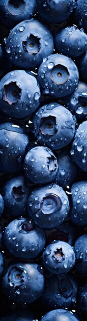 Bookmark with a bright illustration of ripe blueberries closeup in drops of water