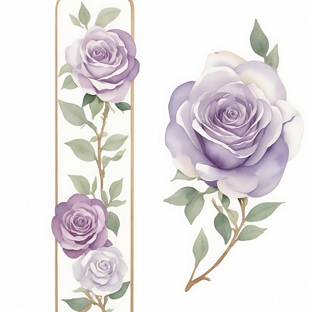 a bookmark with a white background Watercolor clipart neutral 2 mauve roses white background