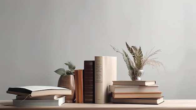 Books arrangement with copy space stack of books on table knowledge education background WORLD BOOK AND COPYRIGHT DAY