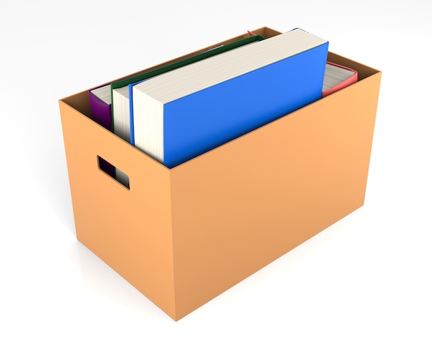 Photo books in a cardbox. 3d rendering