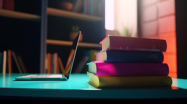 Books on colorful background