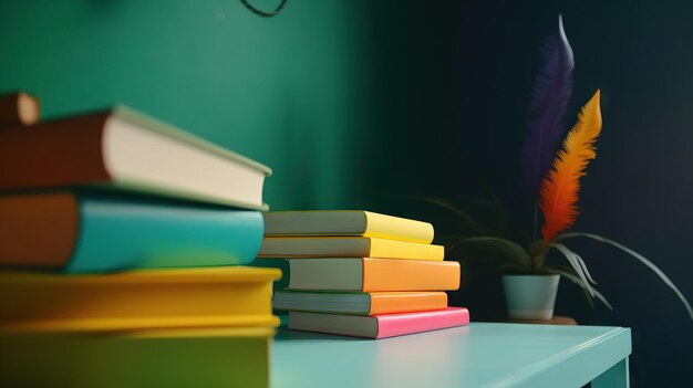 Books on colorful background