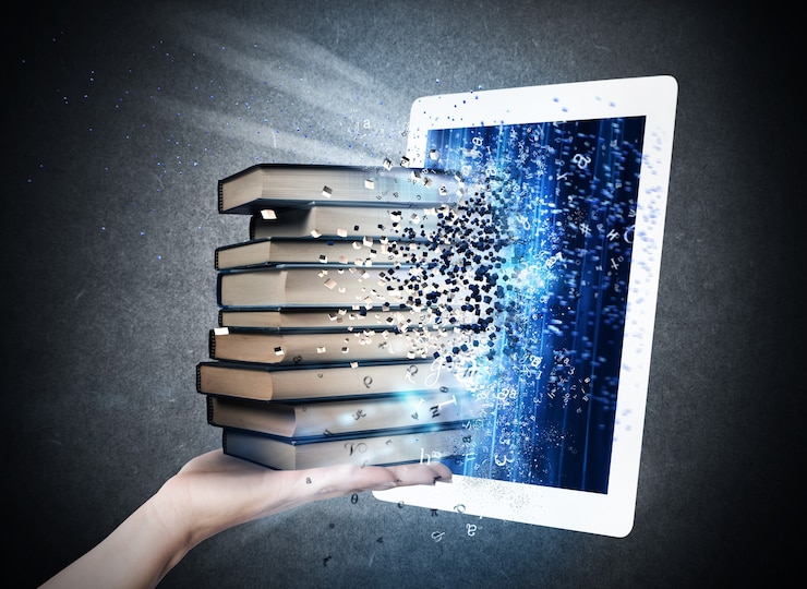 Photo books enter into the screen of an e-book