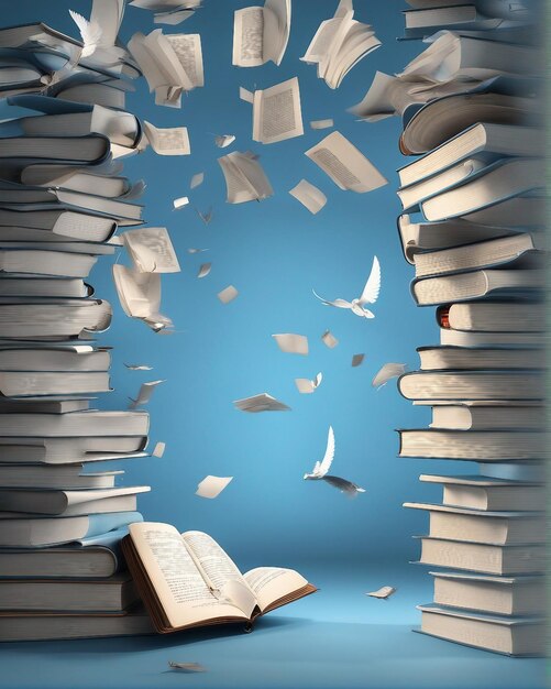 books fly on world books day celebrate with blue background